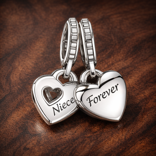 Niece Forever Charm - Niece Forever Heart Charm — display on walnut