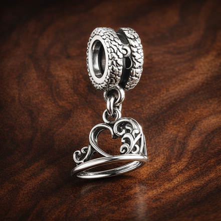Princess Tiara Charm - Princess Tiara Dangle Charm — display on walnut