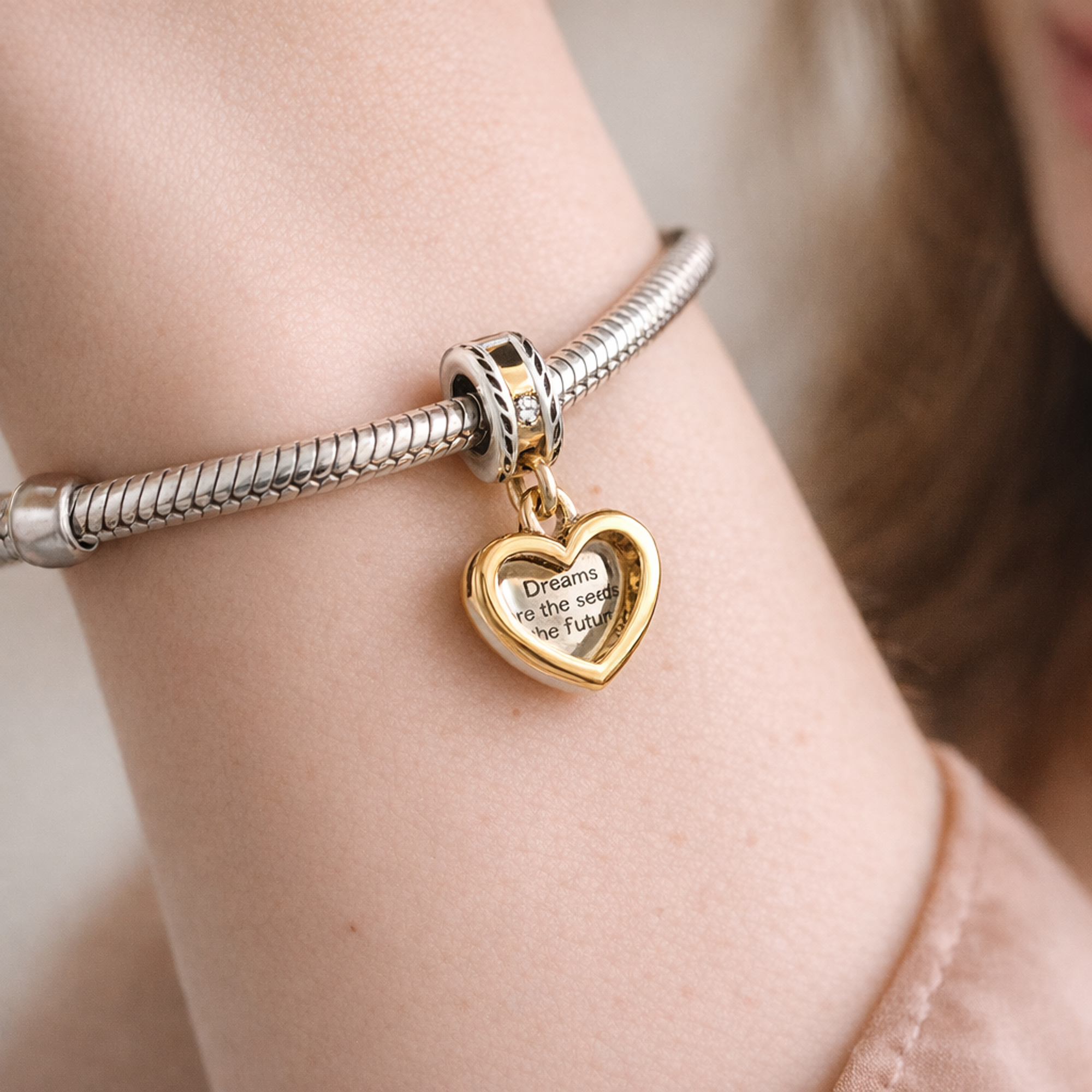 Dream Heart Charm - Gold Plated Dream Seeds Future Heart Charm — worn on wrist
