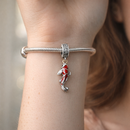 Koi Fish Charm - Red Koi Fish Dangle Charm — worn on wrist