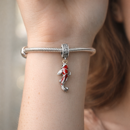 Koi Fish Charm - Red Koi Fish Dangle Charm — worn on wrist