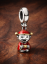 Fire Hydrant Charm - Red Fire Hydrant Dangle Charm — display on walnut