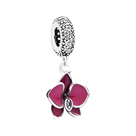 Pink Enamel Flower Dangle Charm - ZZ1294