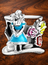 Alice Teacup Scene Charm - Alice-Inspired Teacup Scene Charm — display on walnut