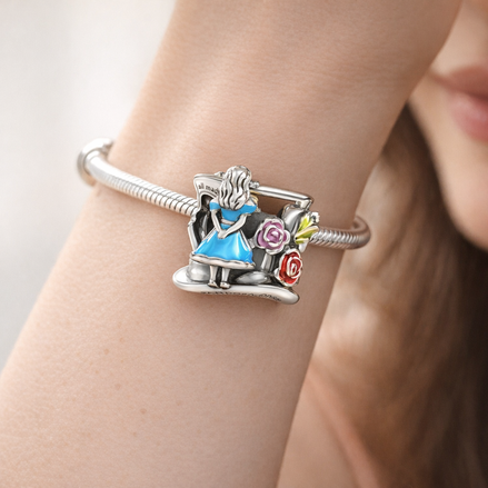 Alice Teacup Scene Charm - Alice-Inspired Teacup Scene Charm — worn on wrist