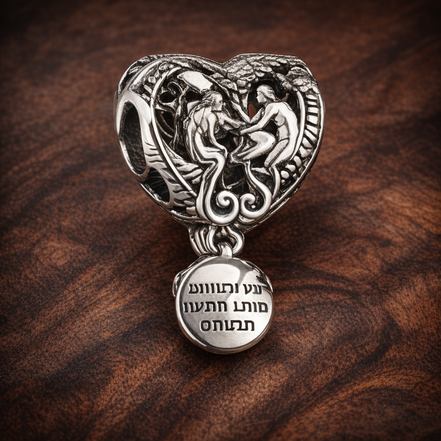 Alice Inspired Heart Charm - Alice in Wonderland Inspired Heart Charm — display on walnut