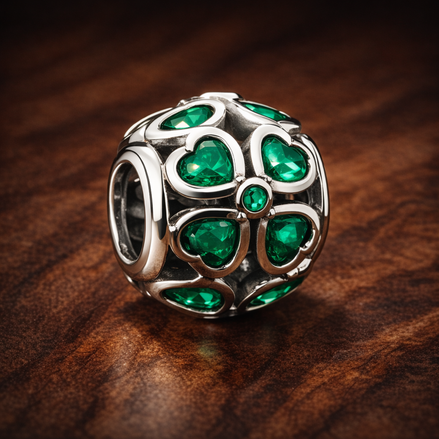Green Heart Mosaic Charm - Green Heart Cutout Mosaic Charm — display on walnut
