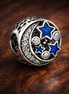 Starry Night Charm - Blue Star and Moon Bead Charm — display on walnut