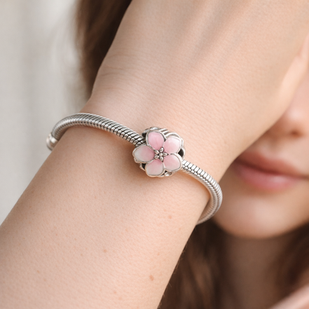 Pink Orchid Charm - Pale Pink Orchid Flower Charm — worn on wrist
