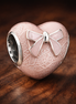 Pink Lace Heart Charm - Pale Pink Lace Heart Bead Charm — display on walnut