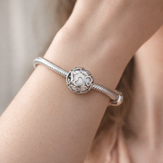 White Heart Mosaic Charm - White Heart Cutout Bead Charm — worn on wrist