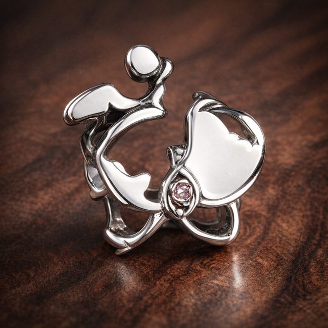 White Orchid Charm - White Orchid Flower Charm — display on walnut