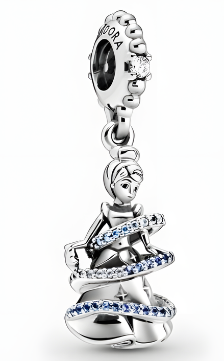 Sterling Silver Princess Dangle Charm with Blue Sparkling Stones