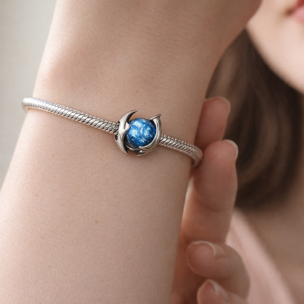 Blue Birthstone Spacer - Blue Stone Smile Spacer Charm — worn on wrist
