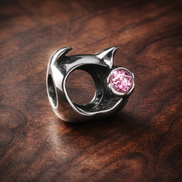 Pink Birthstone Spacer - Pink Stone Smile Spacer Charm — display on walnut