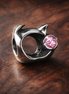 Pink Birthstone Spacer - Pink Stone Smile Spacer Charm — display on walnut