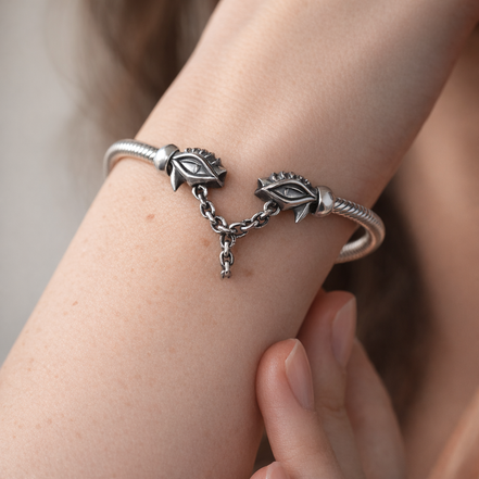 Safety Chain Charm - Silver Safety Chain with Wing Ends — worn on wrist