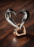 Rose Gold Plated Heart Loop Charm - Silver Heart with Rose Gold Plated Loop Charm — display on walnut