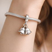 Wedding Bells Charm - Two Tone Wedding Bells Dangle Charm — worn on wrist