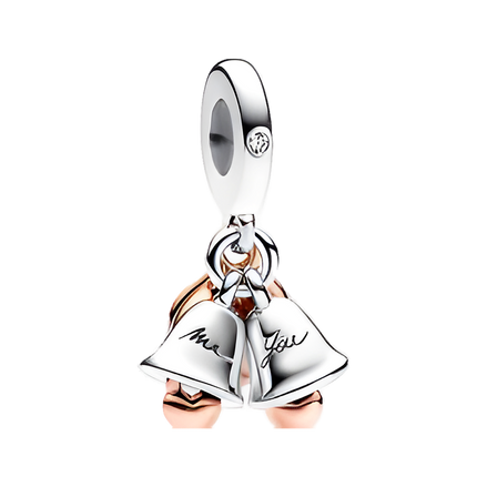 Two Tone Wedding Bells Dangle Charm - ZZ1369