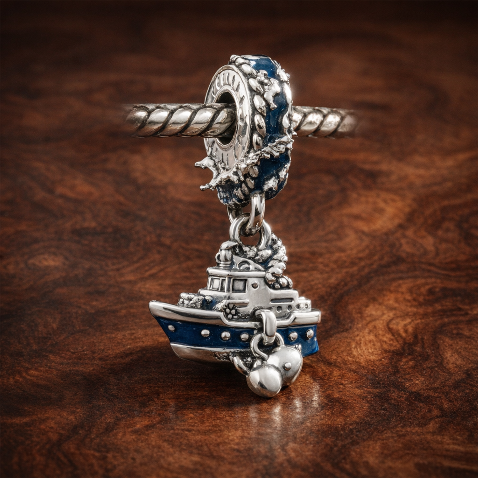 Blue Angel Figurine Charm - Blue Angel or Fairy Figurine Charm — display on walnut