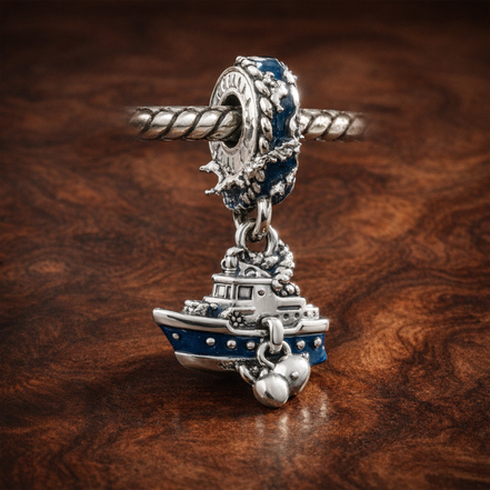 Blue Angel Figurine Charm - Blue Angel or Fairy Figurine Charm — display on walnut