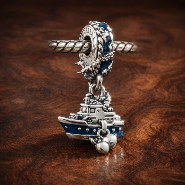 Blue Angel Figurine Charm - Blue Angel or Fairy Figurine Charm — display on walnut
