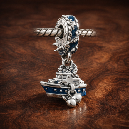Blue Angel Figurine Charm - Blue Angel or Fairy Figurine Charm — display on walnut