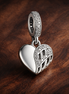 Angel Wing Heart Charm - Angel Wing and Heart Dangle Charm — display on walnut
