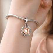Round Clock Charm - Rose Gold Plated Clock Face Dangle Charm — worn on wrist