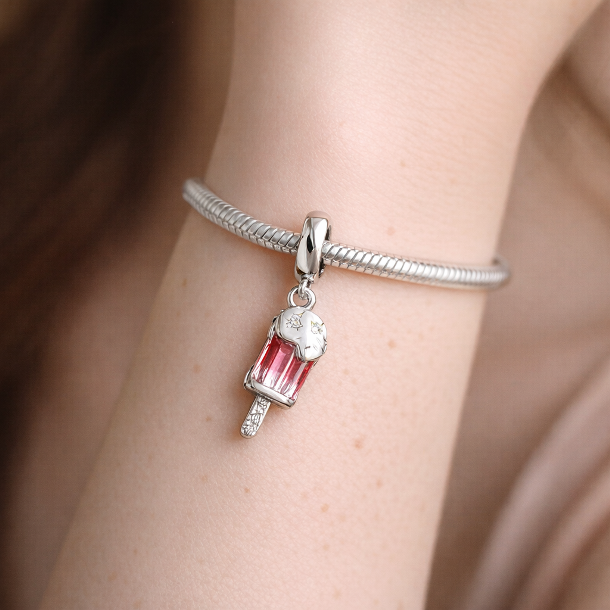 Sprinkled Popsicle Dangle Charm — worn on wrist