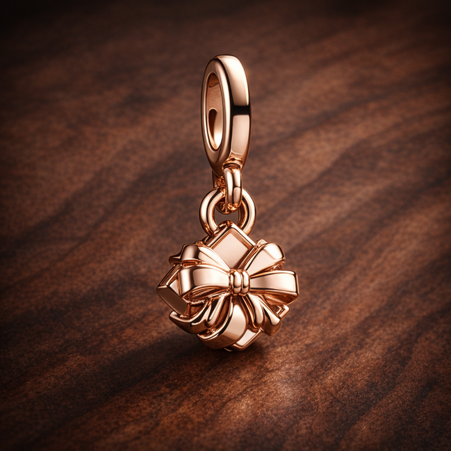 Happy Birthday Gift Openable Dangle Charm — display on walnut