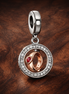 Rose Gold Plated Oval Portrait Charm - Rose Gold Plated Oval Birthstone Portrait Charm — display on walnut