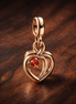 Rose Gold Plated Double Heart Charm - Rose Gold Plated Double Heart Dangle Charm — display on walnut