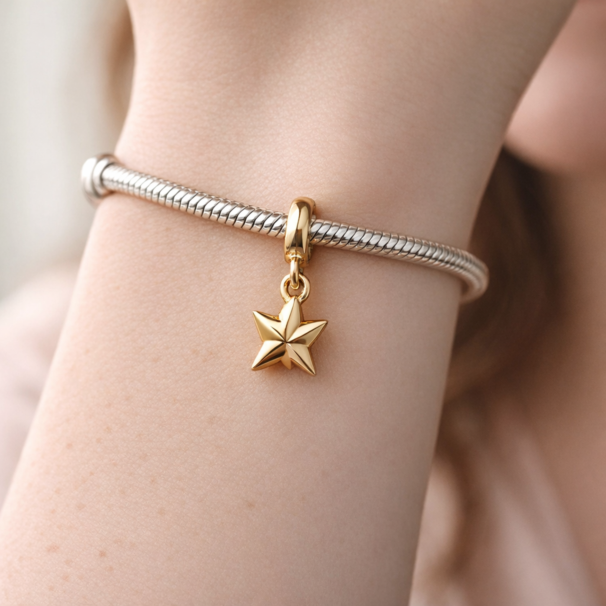 Gold Plated Origami Bird Charm - Gold Plated Origami Crane Dangle Charm — worn on wrist