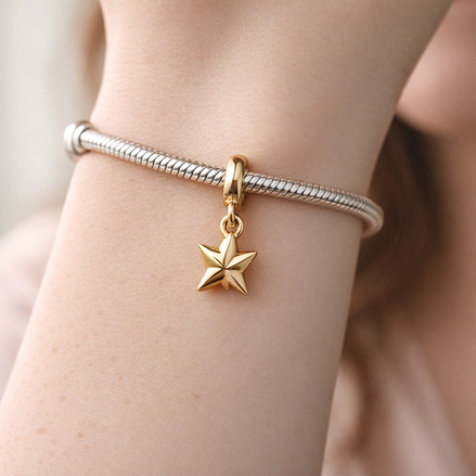 Gold Plated Origami Bird Charm - Gold Plated Origami Crane Dangle Charm — worn on wrist