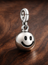Smiley Face Charm - Silver Smiley Face Dangle Charm — display on walnut