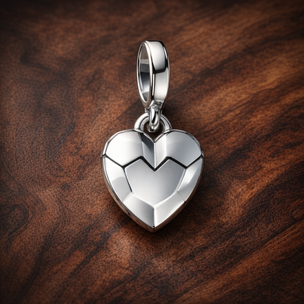 Broken Heart Charm - Silver Broken Heart Dangle Charm — display on walnut