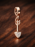Rose Gold Plated Arrow Charm - Rose Gold Plated Arrow Dangle Charm — display on walnut