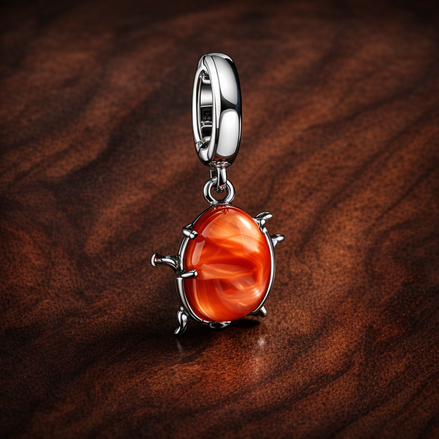Orange Charm - Orange Citrus Fruit Dangle Charm — display on walnut