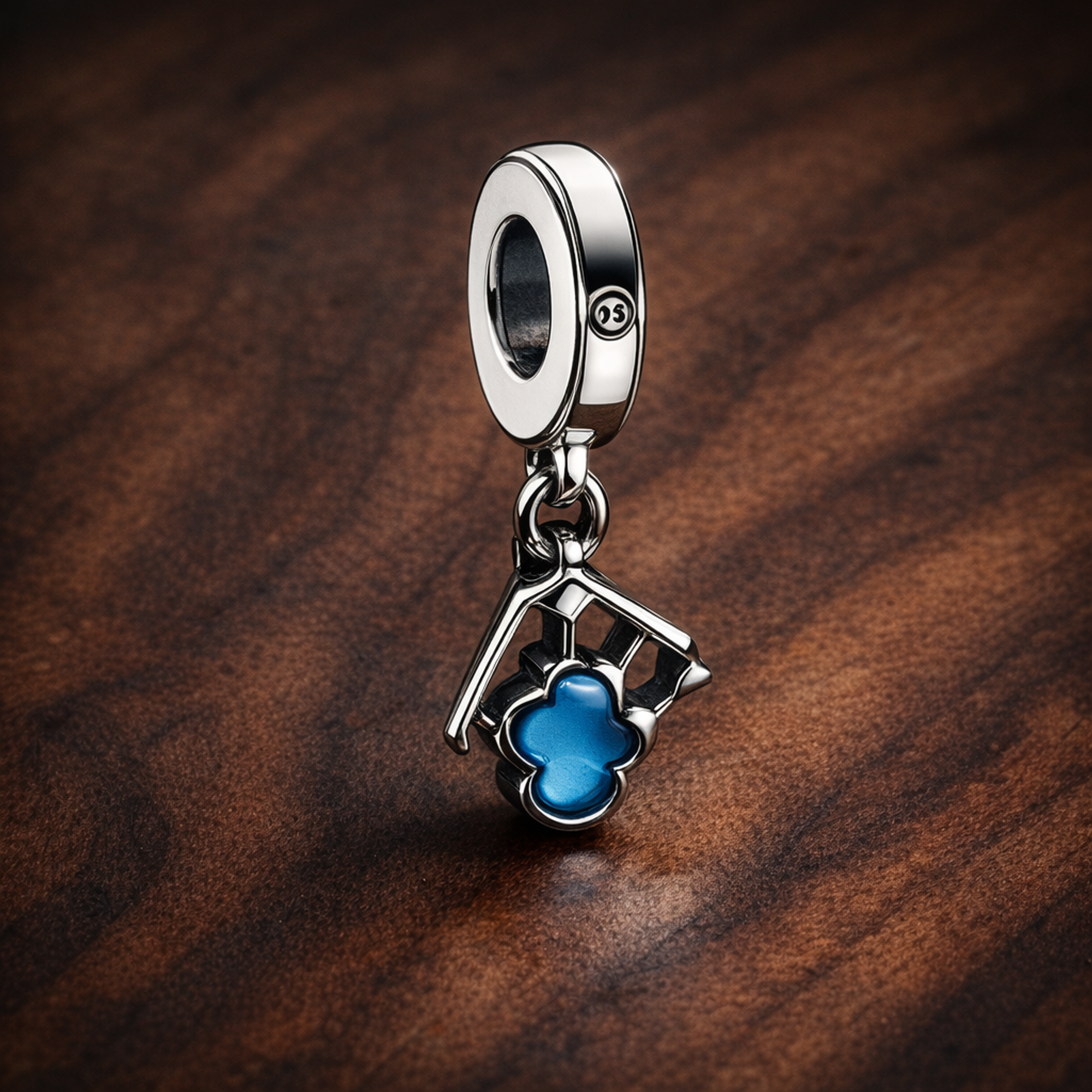 Graduation Cap Key Charm - Graduation Key and Cap Dangle Charm — display on walnut