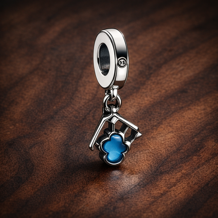 Graduation Cap Key Charm - Graduation Key and Cap Dangle Charm — display on walnut