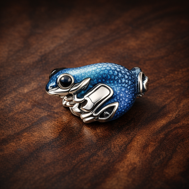 Blue Whale Charm - Blue Whale Sea Life Charm — display on walnut