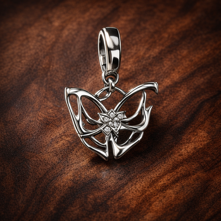 Butterfly Mini Dangle Charm — display on walnut