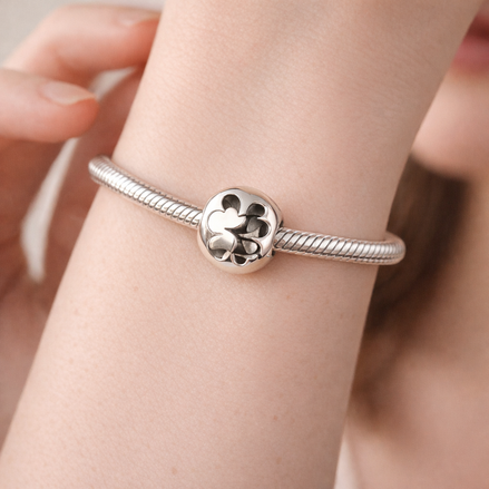 Open Clover Luck Charm - Open Four-Leaf Clover Charm — worn on wrist