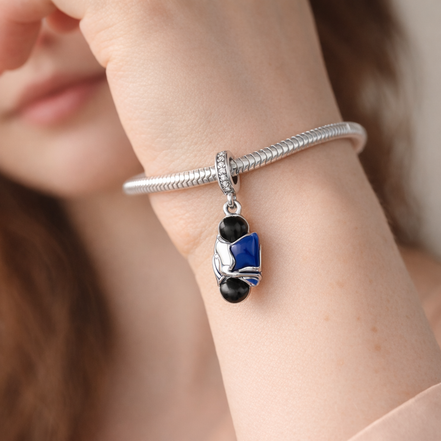 Blue Gem Dangle Charm - Deep Blue Gem Drop Charm — worn on wrist