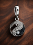 Yin Yang Charm - Silver Yin Yang Dangle Charm — display on walnut