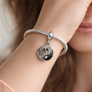 Yin Yang Charm - Silver Yin Yang Dangle Charm — worn on wrist
