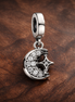 Crystal Spiderweb Charm - Silver Spiderweb Dangle Charm — display on walnut