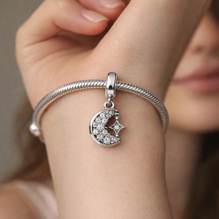 Crystal Spiderweb Charm - Silver Spiderweb Dangle Charm — worn on wrist